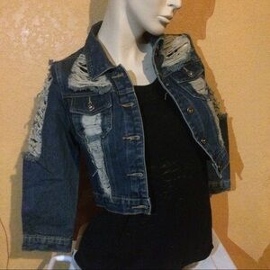 Edgy Cropped Distressed Jean Jacket